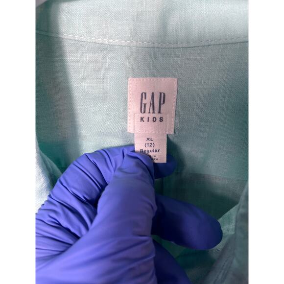 Boys Gap Light Blue Linen Type Short Sleeve Button Down Shirt 12 - Picture 2 of 5